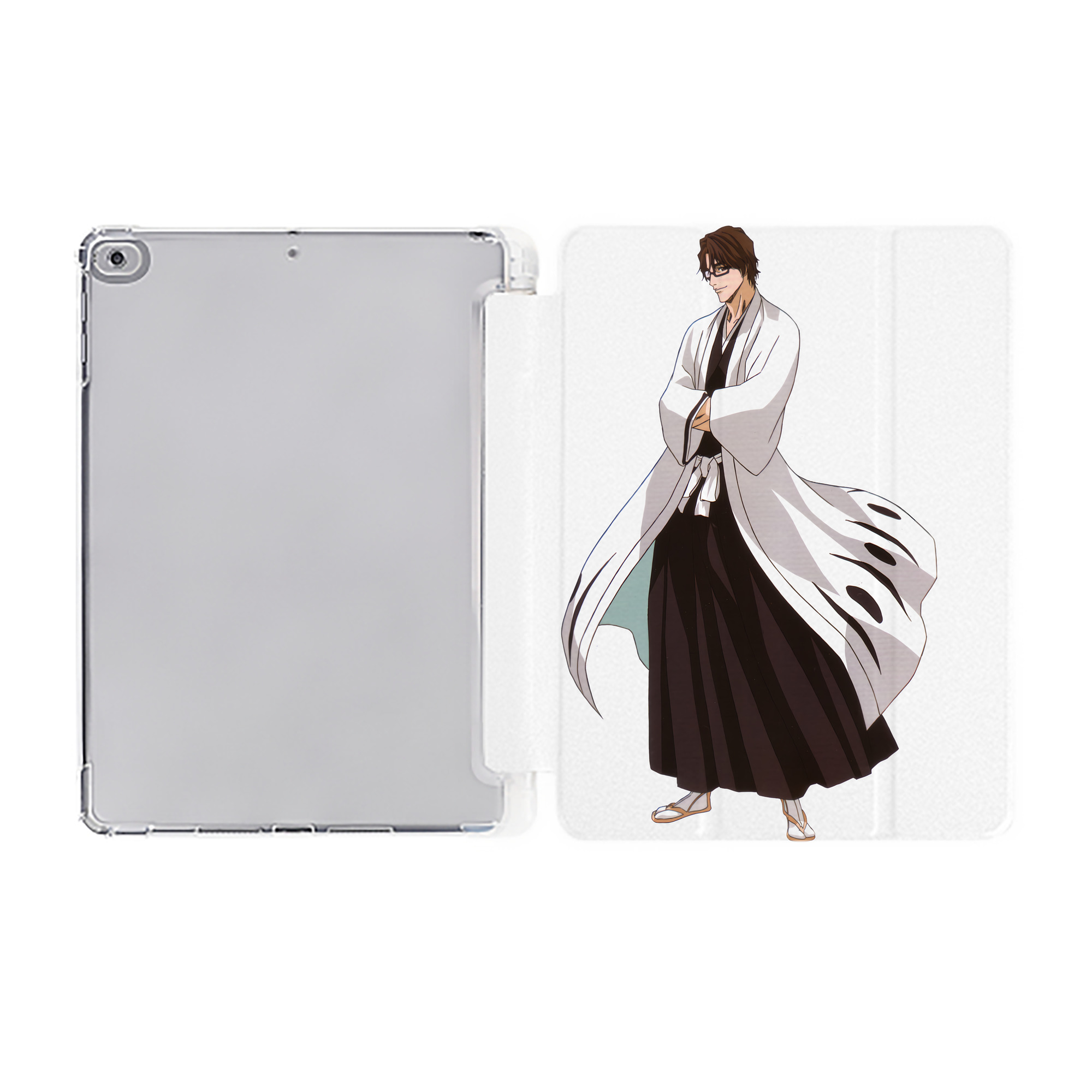 （画像用） ブリーチ 藍染 惣右介（あいぜん そうすけ） BLEACH Aizen Sousuke IPad ケース ペン収納付き 三つ折りスタンド PUレザー×シリコン 対応機種9.5/10.5/10.9インチ